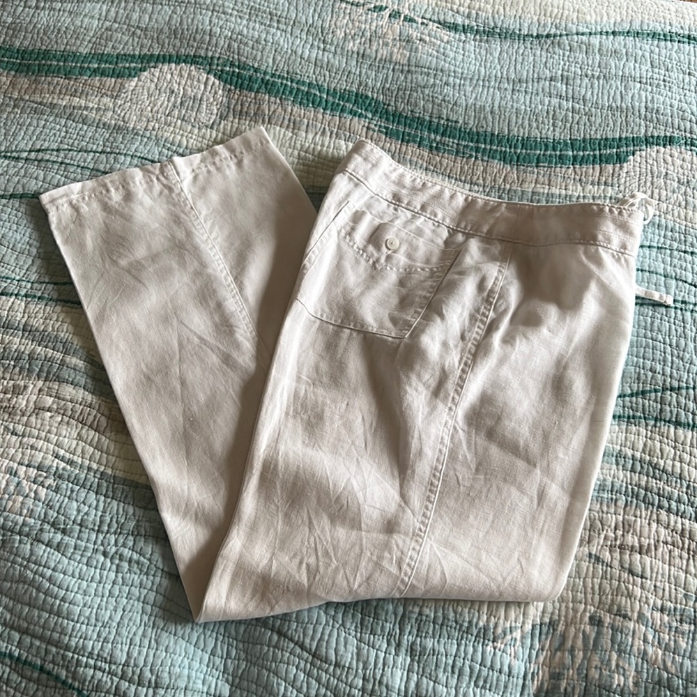 Tommy Bahama Leigh fit, white, linen, drawstring pants.